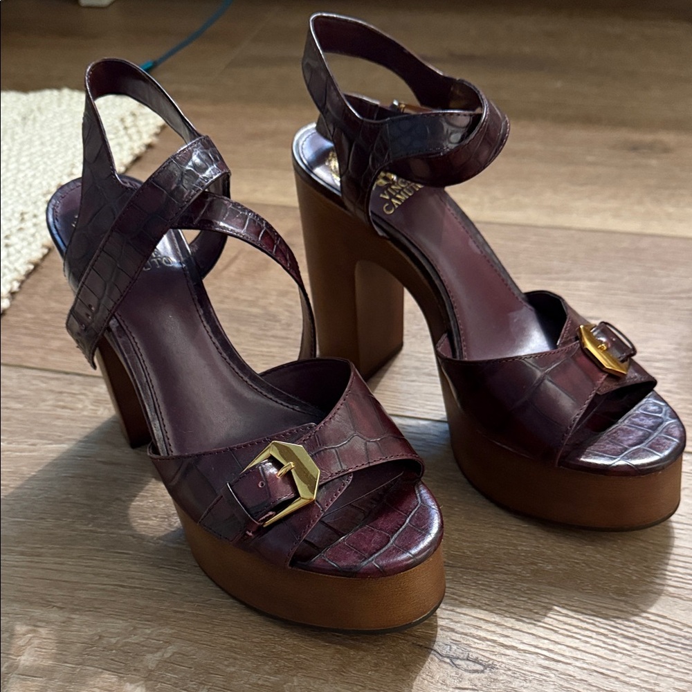 Vince Camuto Burgundy and Brown Platform Sandals